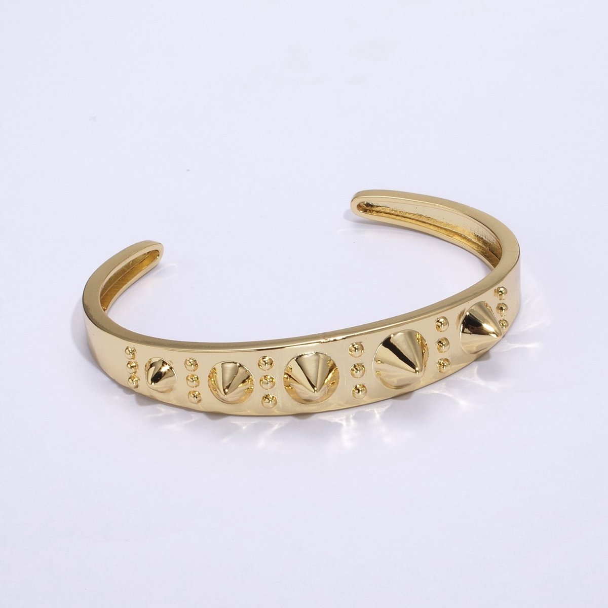 24K Gold Filled Spiked Triple Dotted Lined Bangle Cuff Bracelet | WA-361 Clearance Pricing