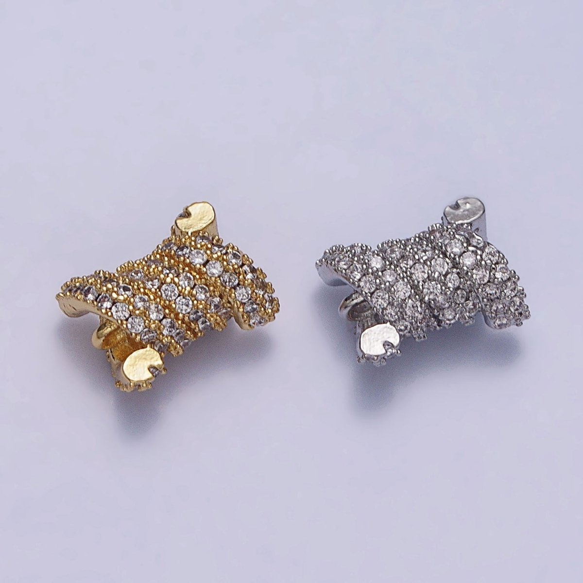 24K Gold Filled Spiral Tube Clear Micro Paved CZ Connector in Gold & Silver | Y-786