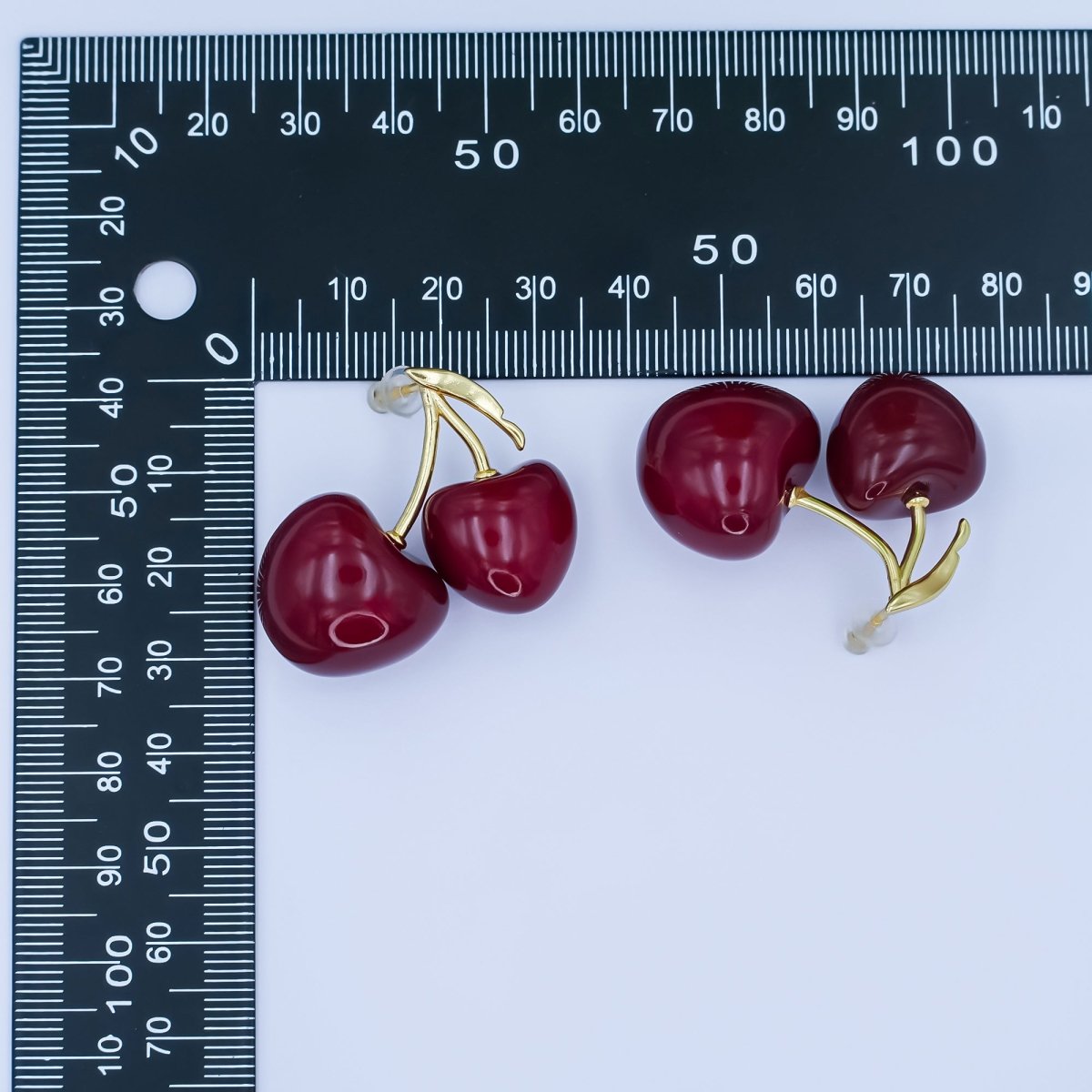 24K Gold Filled Spring Red Cherry Drop Stud Earrings | AB422 - DLUXCA