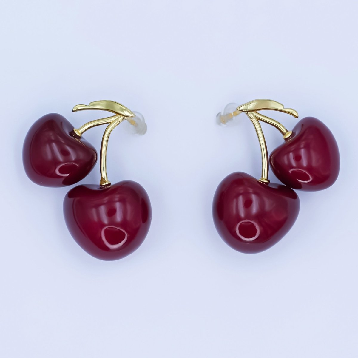 24K Gold Filled Spring Red Cherry Drop Stud Earrings | AB422 - DLUXCA
