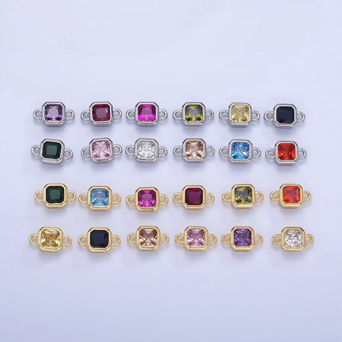 24K Gold Filled Square CZ Edged Bezel Connector in Gold & Silver | G472 - G483