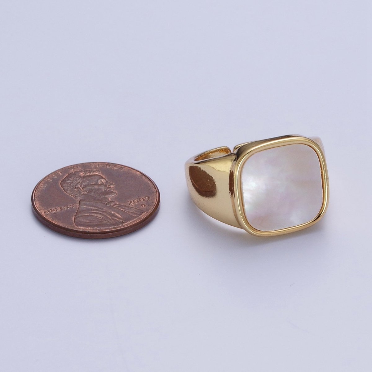24K Gold Filled Square Shell Signet Adjustable Gold Ring | X-571 - DLUXCA