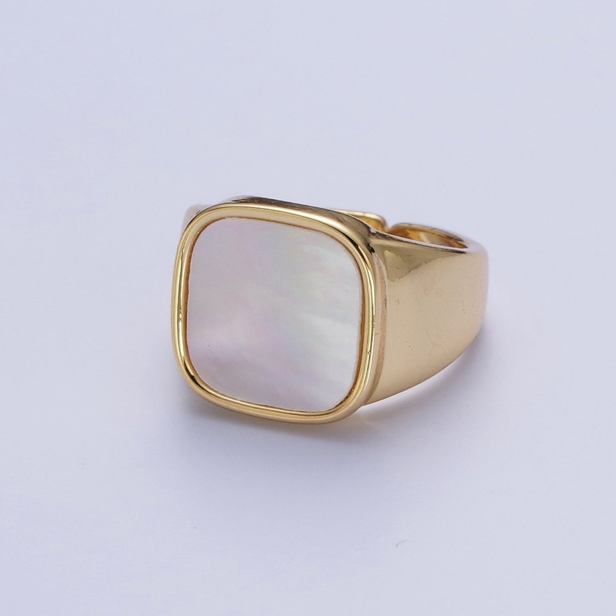 24K Gold Filled Square Shell Signet Adjustable Gold Ring | X-571 - DLUXCA