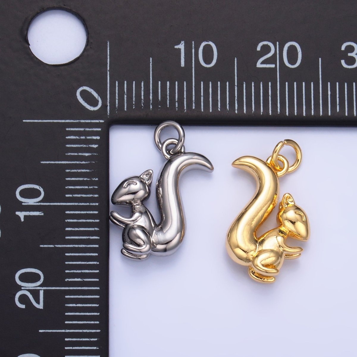 24K Gold Filled Squirrel Animal 3D Multidimensional Charm in Gold & Silver | W347