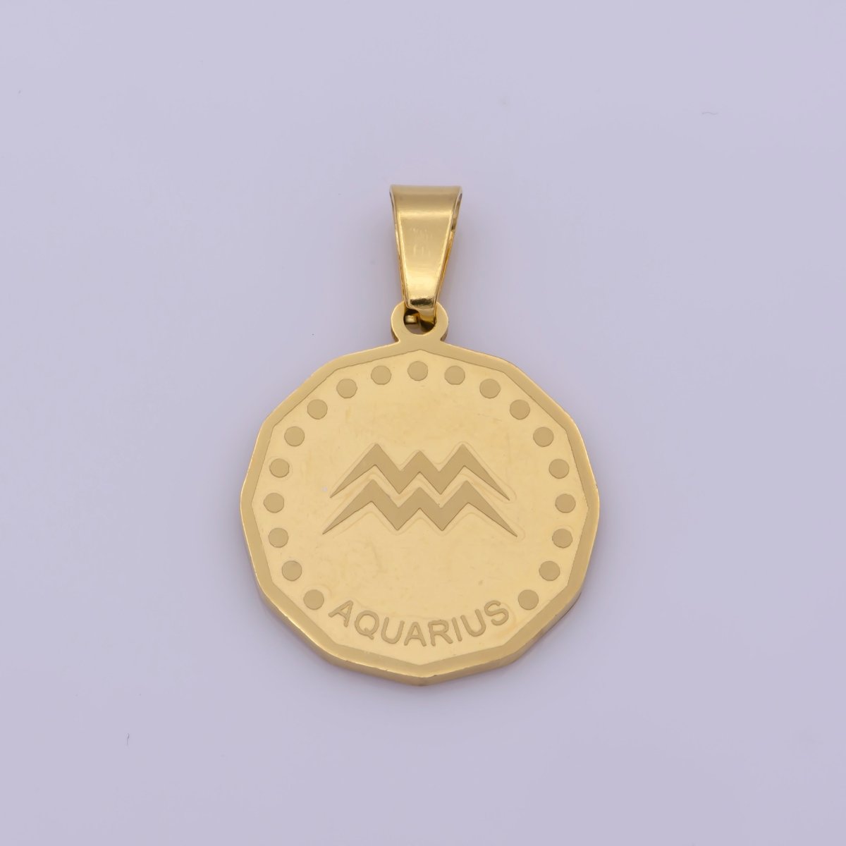24K Gold Filled Stainless Steel Zodiac Horoscope Sign Gold Medallion Pendant | A-768-A-779 - DLUXCA