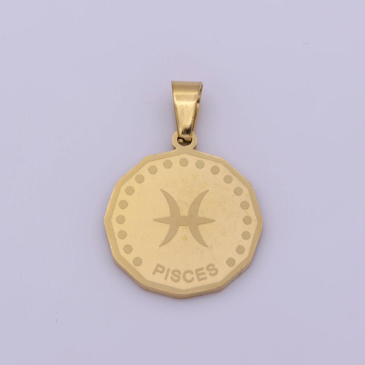 24K Gold Filled Stainless Steel Zodiac Horoscope Sign Gold Medallion Pendant | A-768-A-779 - DLUXCA