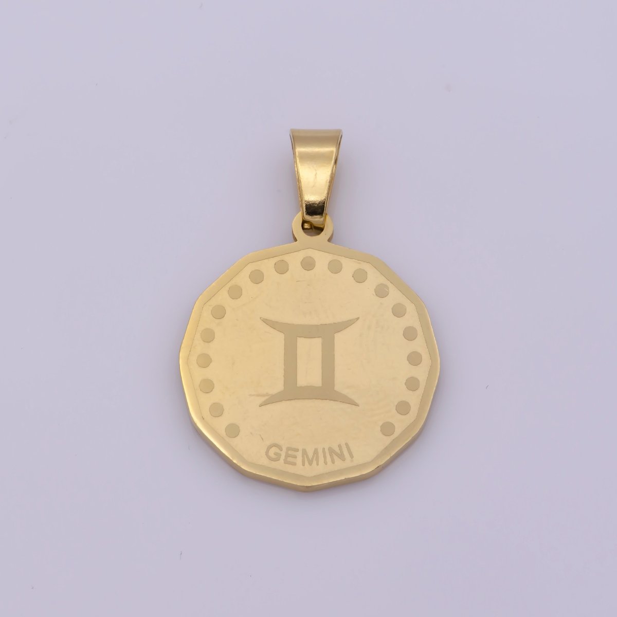 24K Gold Filled Stainless Steel Zodiac Horoscope Sign Gold Medallion Pendant | A-768-A-779 - DLUXCA