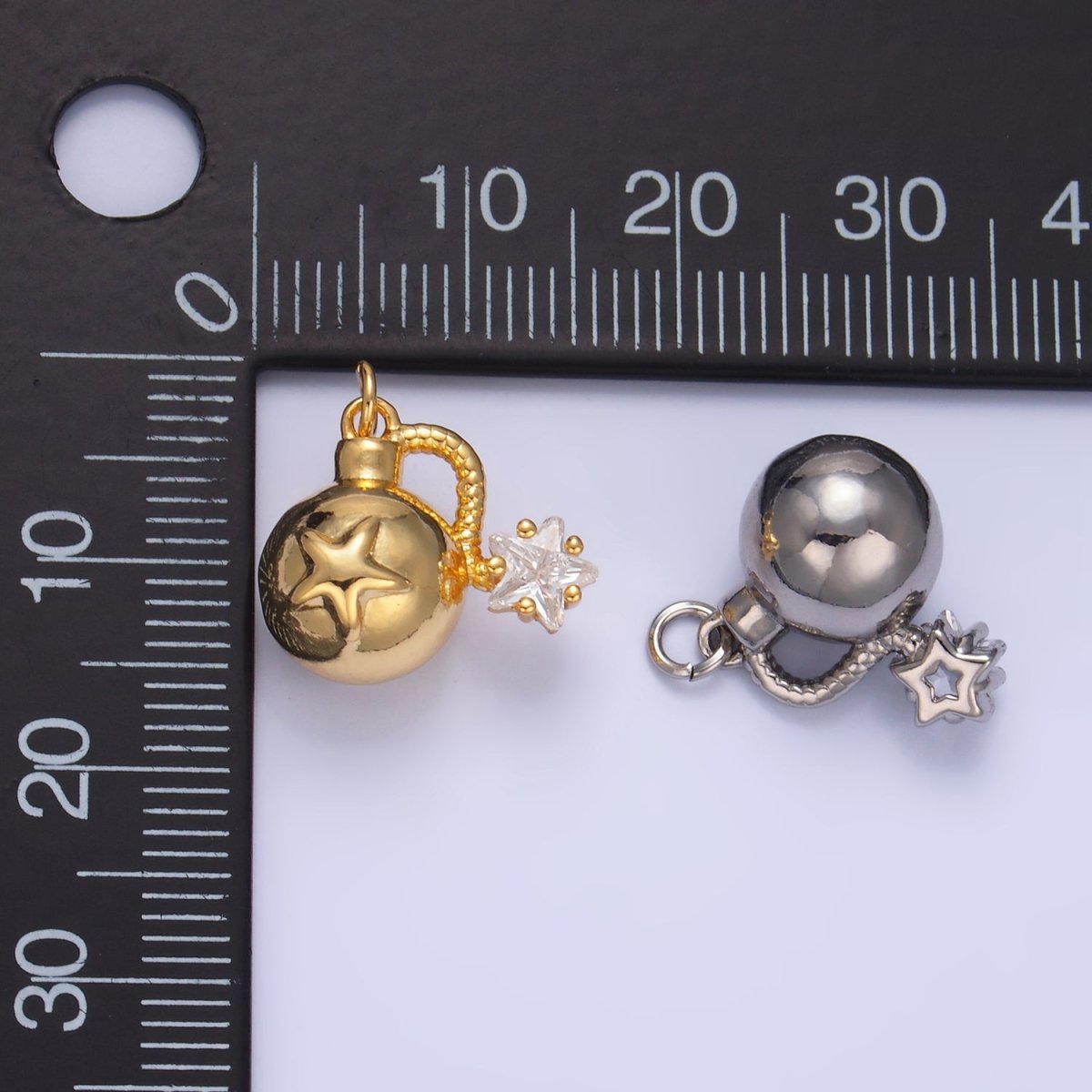 24K Gold Filled Star CZ Explosion Multidimensional 3D Charm in Gold & Silver | W137