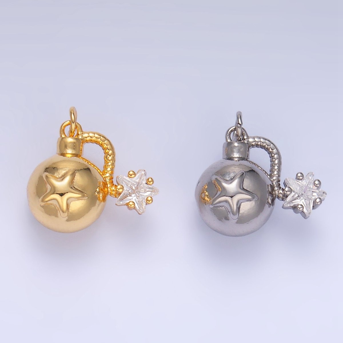 24K Gold Filled Star CZ Explosion Multidimensional 3D Charm in Gold & Silver | W137