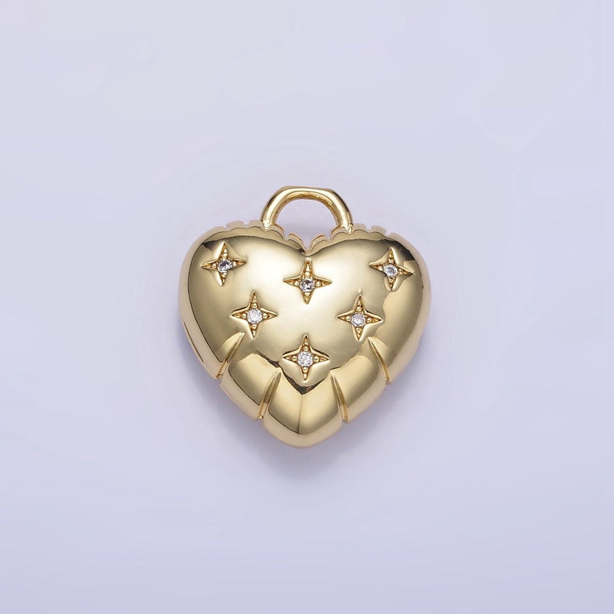 24K Gold Filled Star CZ Puffed Heart Charm in Gold & Silver | H035