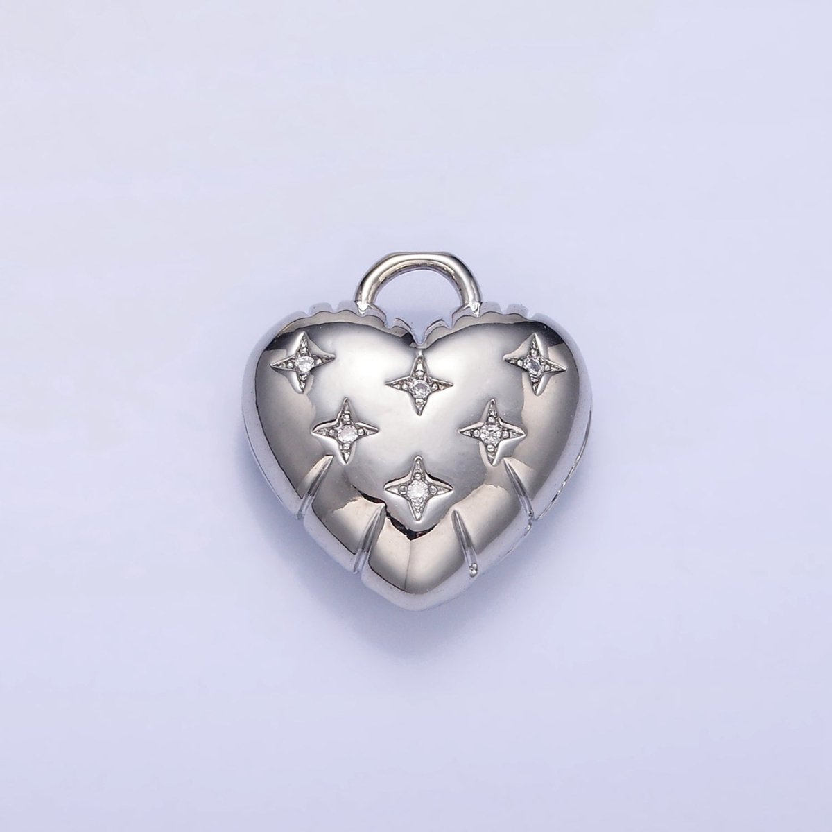 24K Gold Filled Star CZ Puffed Heart Charm in Gold & Silver | H035