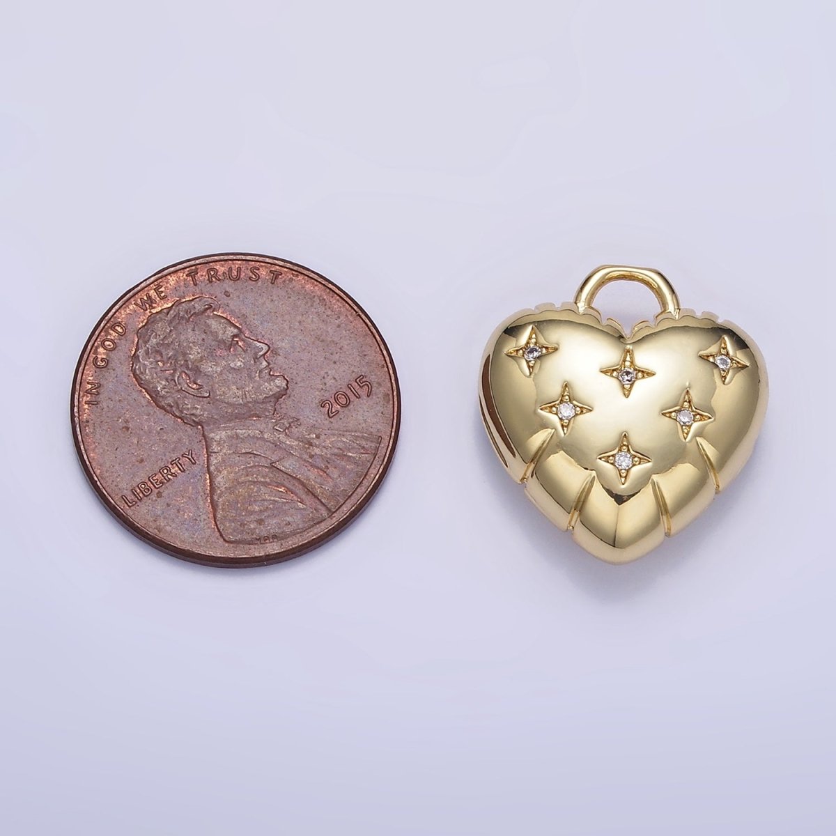 24K Gold Filled Star CZ Puffed Heart Charm in Gold & Silver | H035
