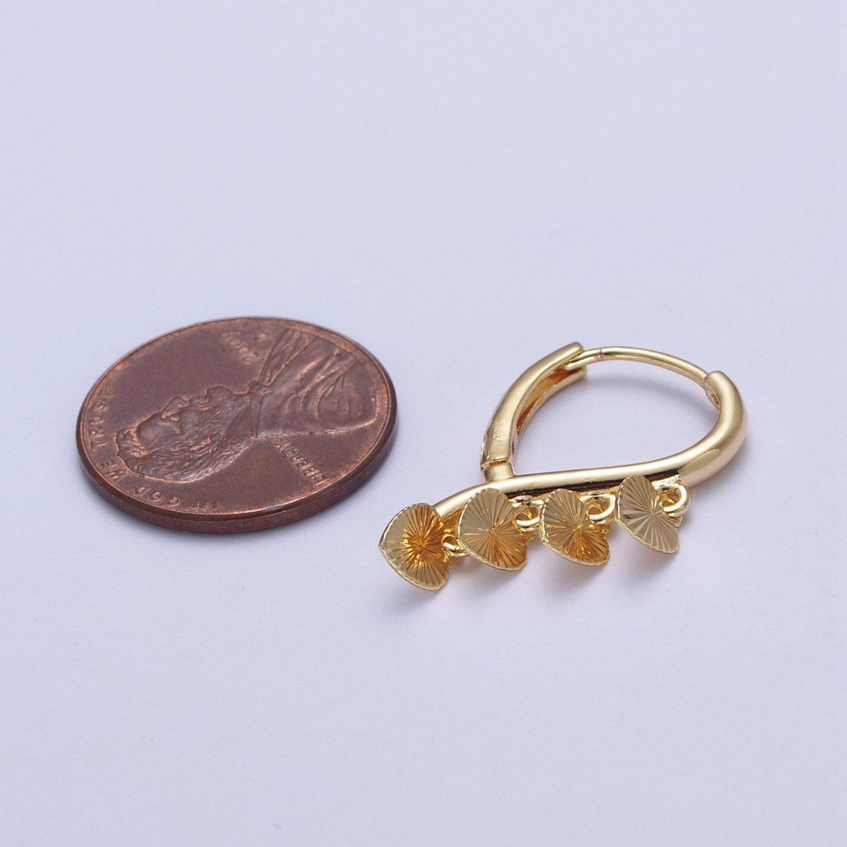 24K Gold Filled Starburst Heart Love Dangle on Teardrop Huggie Hoop Earrings T-180 - DLUXCA