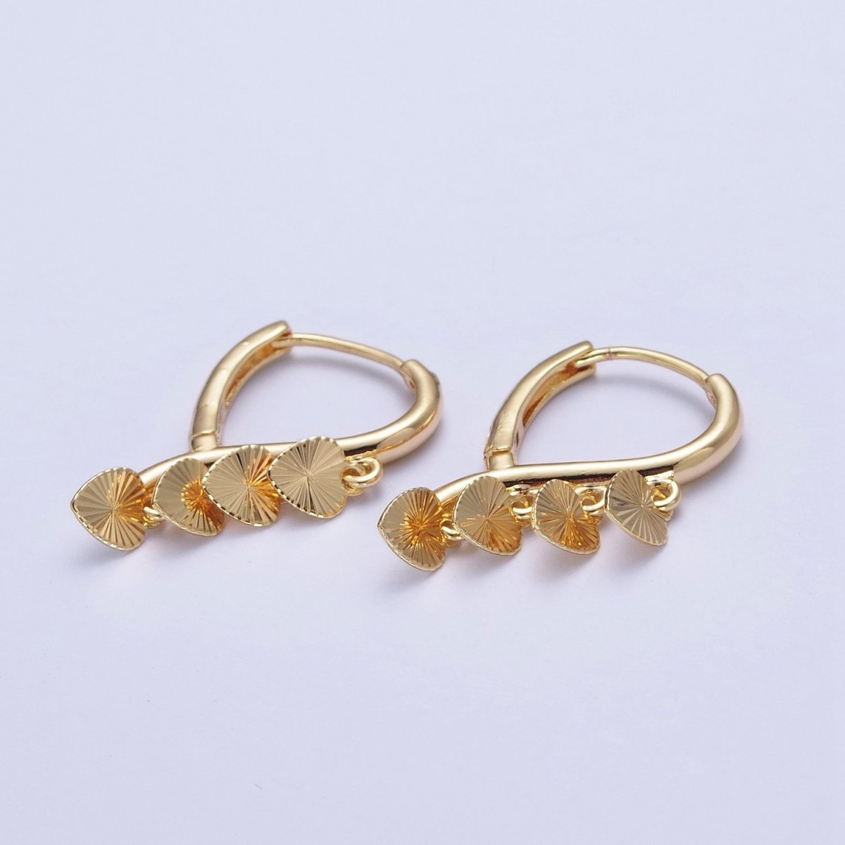 24K Gold Filled Starburst Heart Love Dangle on Teardrop Huggie Hoop Earrings T-180 - DLUXCA