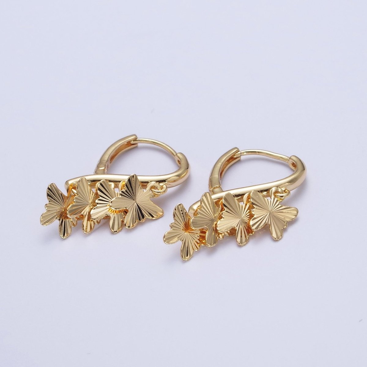 24K Gold Filled Starburst Mariposa Butterfly Dangle on Teardrop Huggie Hoop Earrings T-183 - DLUXCA