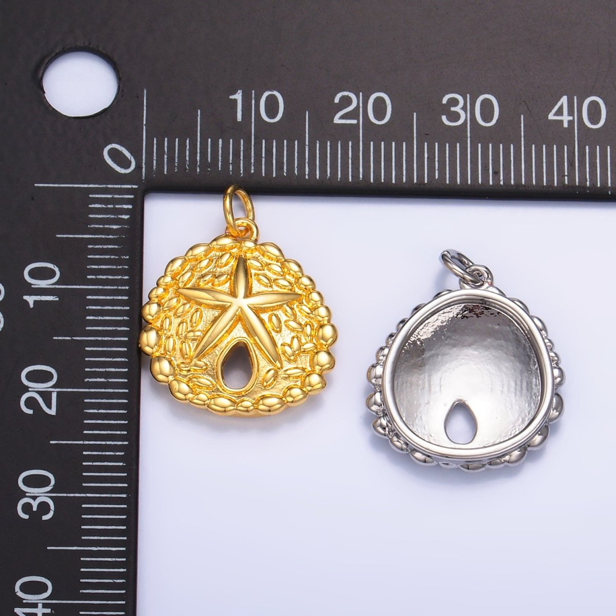 24K Gold Filled Starfish Sea Animal Dotted Textured Open Round Charm in Gold & Silver | W426