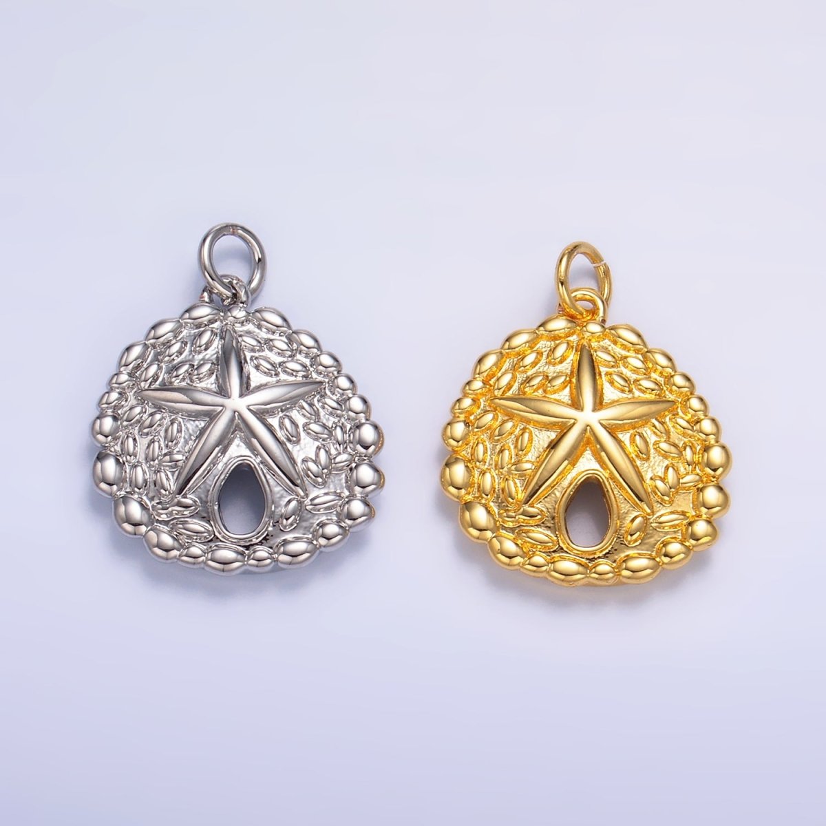 24K Gold Filled Starfish Sea Animal Dotted Textured Open Round Charm in Gold & Silver | W426