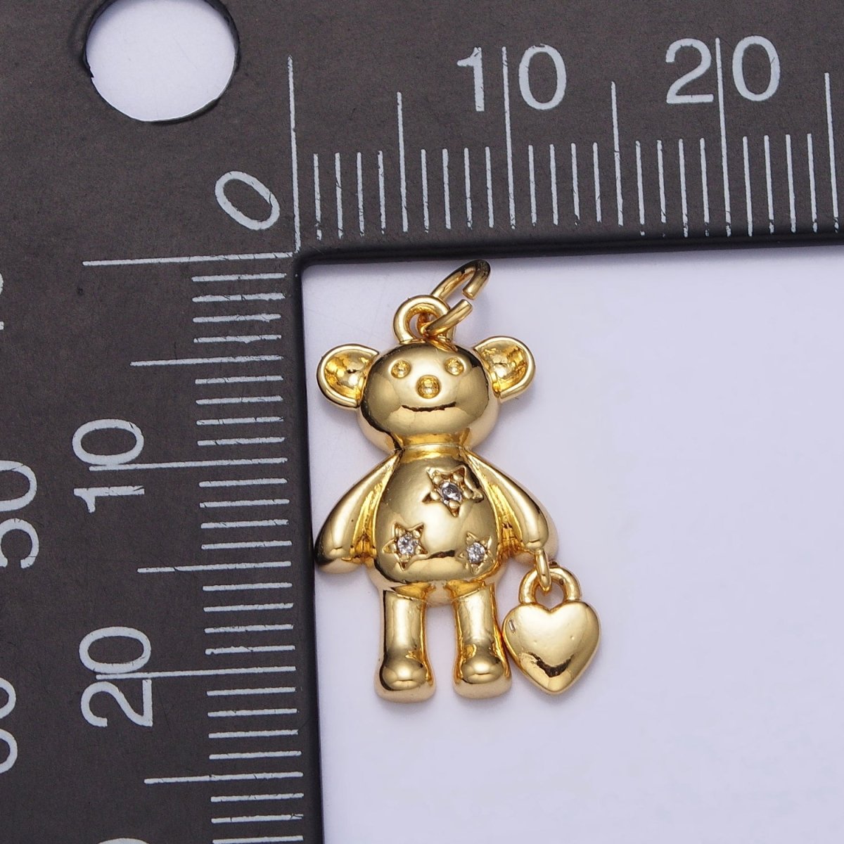 24K Gold Filled Starred Teddy Bear Heart Purse Charm | AC312 - DLUXCA