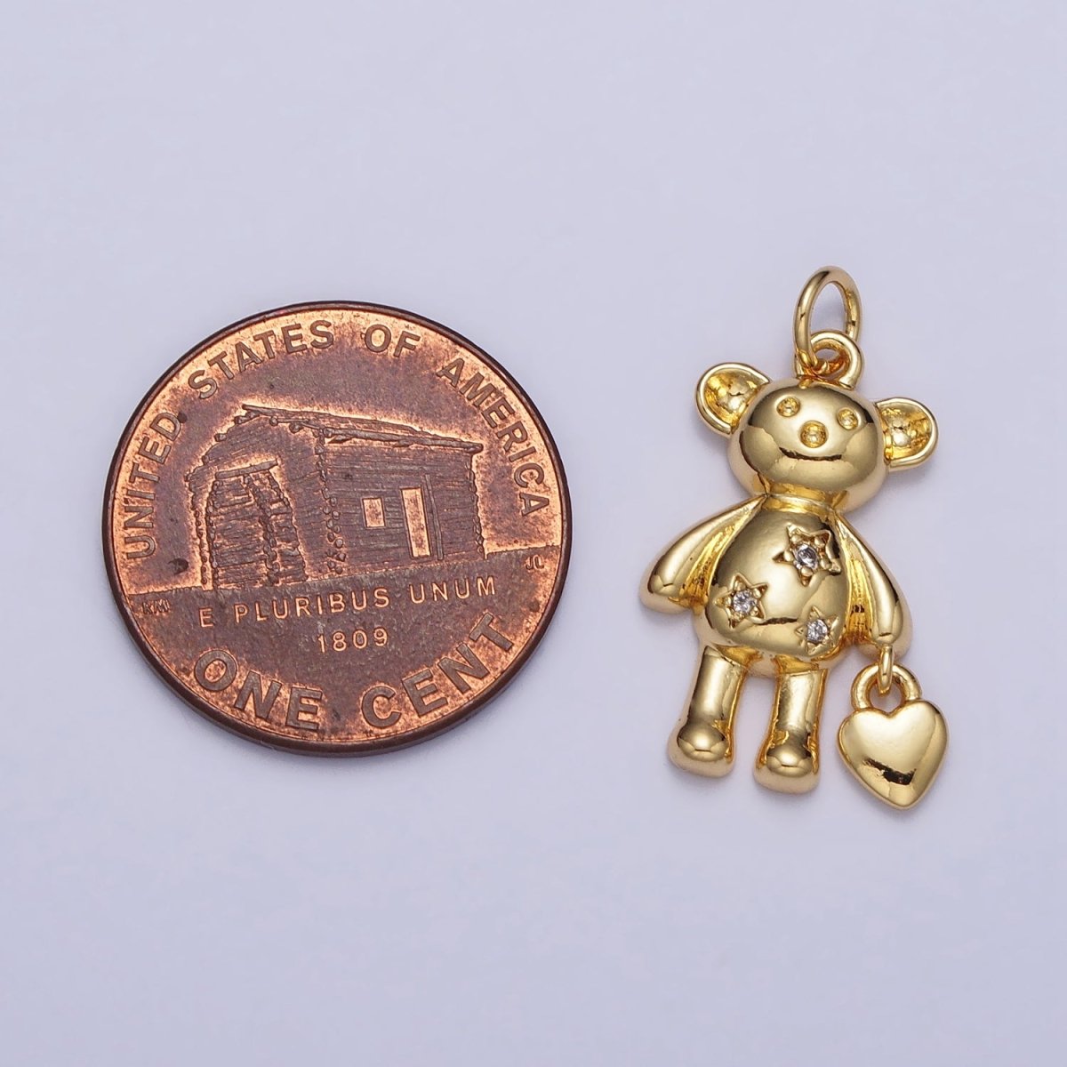 24K Gold Filled Starred Teddy Bear Heart Purse Charm | AC312 - DLUXCA