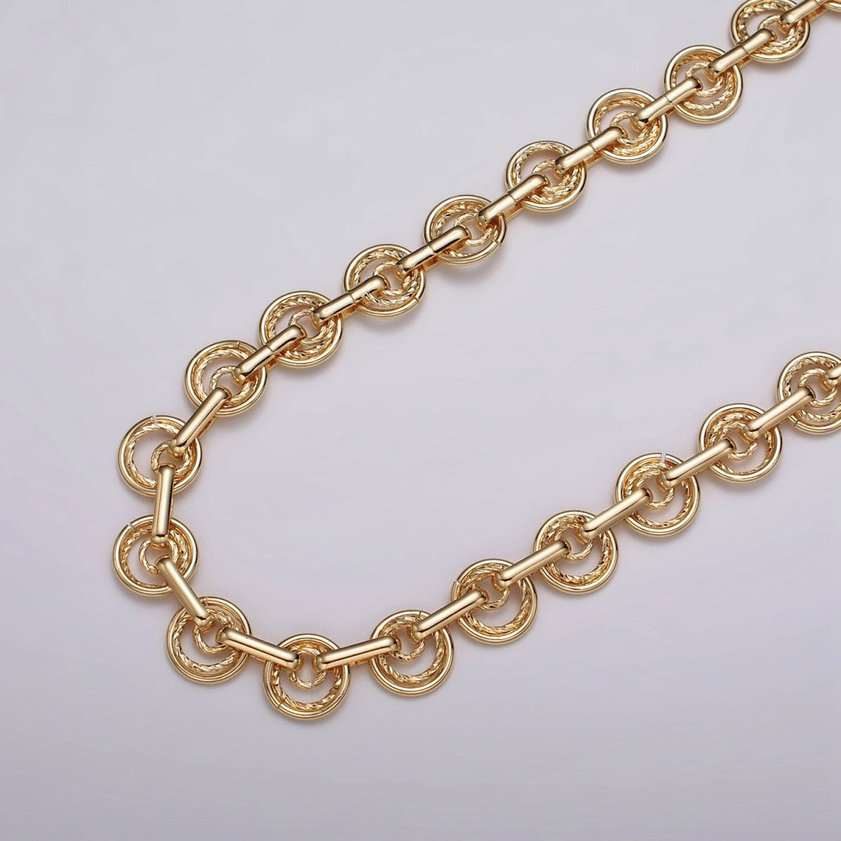 24k Gold Filled Statement Designed Textured Round Rolo Unfinished Statement Chain in Gold & Silver | ROLL-1135, ROLL-1136 Clearance Pricing
