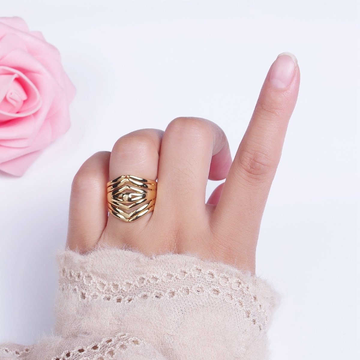 24K Gold Filled Statement Multiple Band Geometric Ring | O-069