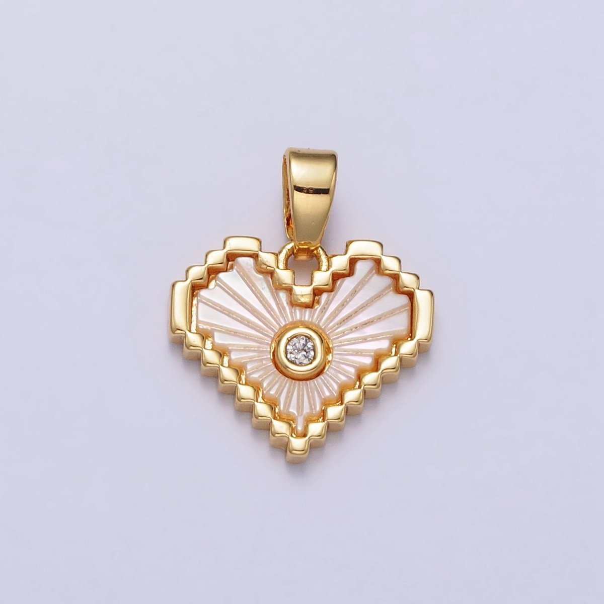 24K Gold Filled Stripped Shell Pearl CZ Heart Pendant | AA108 - DLUXCA