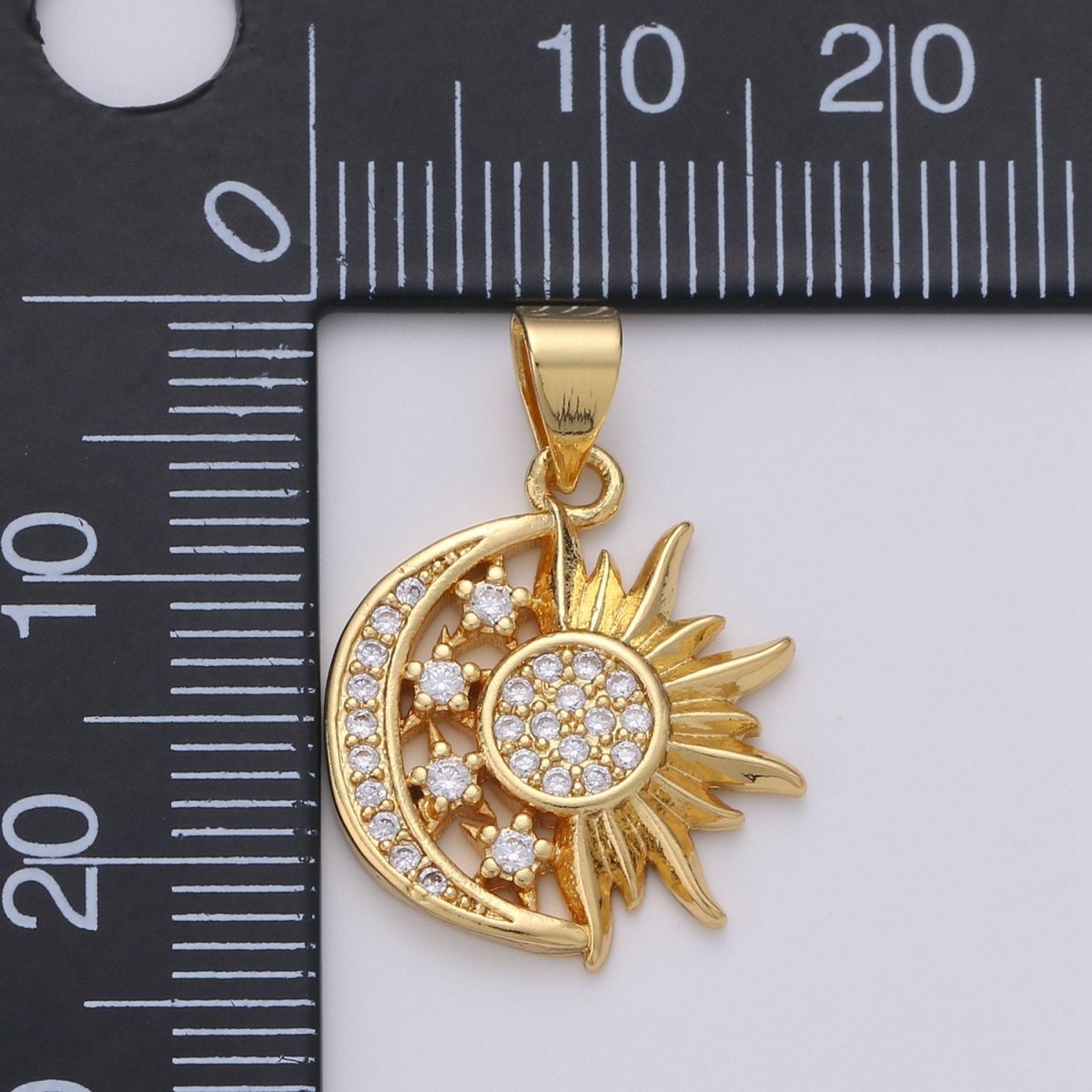 24K Gold Filled Sun and Moon Charm- Micro Pave Celestial Sunshine Charm, Crescent Moon, Sun ray Pendant for Necklace Earring Supply I-912 X-457 X-459