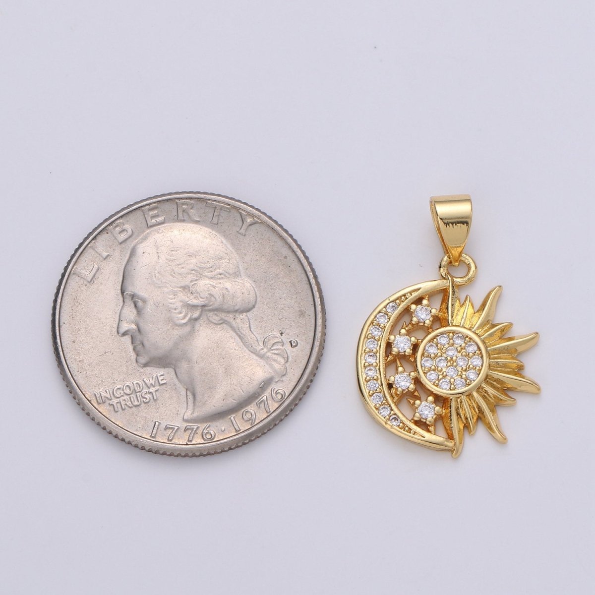 24K Gold Filled Sun and Moon Charm- Micro Pave Celestial Sunshine Charm, Crescent Moon, Sun ray Pendant for Necklace Earring Supply I-912 X-457 X-459