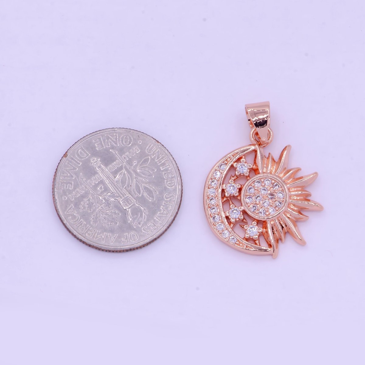 24K Gold Filled Sun and Moon Charm- Micro Pave Celestial Sunshine Charm, Crescent Moon, Sun ray Pendant for Necklace Earring Supply I-912 X-457 X-459