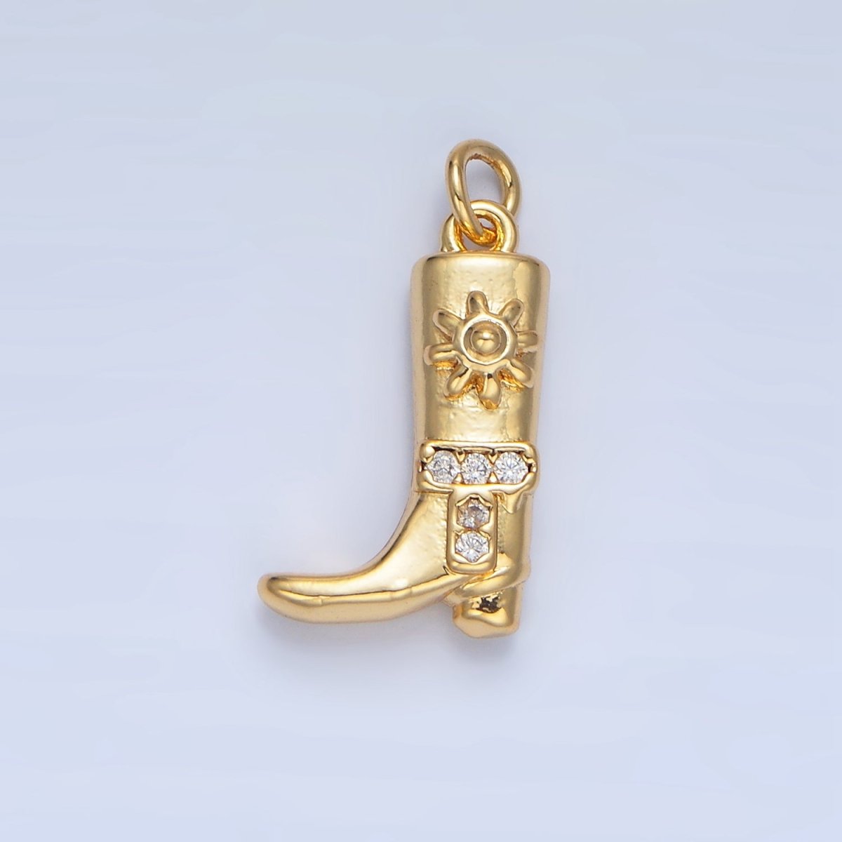 24K Gold Filled Sun Micro Paved CZ Cowboy Boot Charm in Gold & Silver | W076