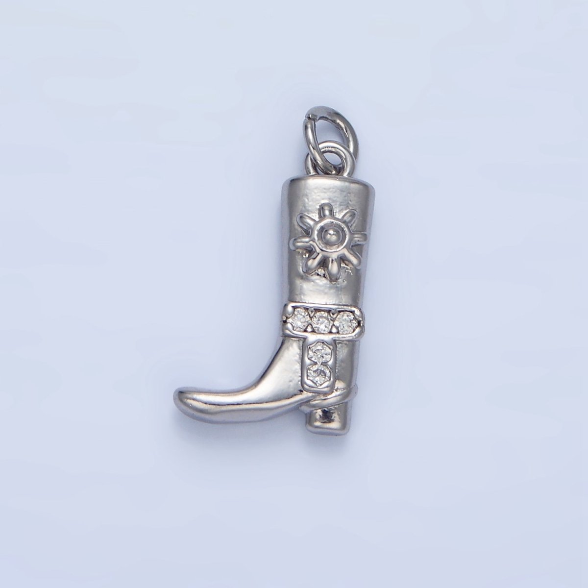 24K Gold Filled Sun Micro Paved CZ Cowboy Boot Charm in Gold & Silver | W076