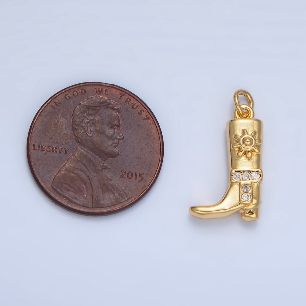 24K Gold Filled Sun Micro Paved CZ Cowboy Boot Charm in Gold & Silver | W076
