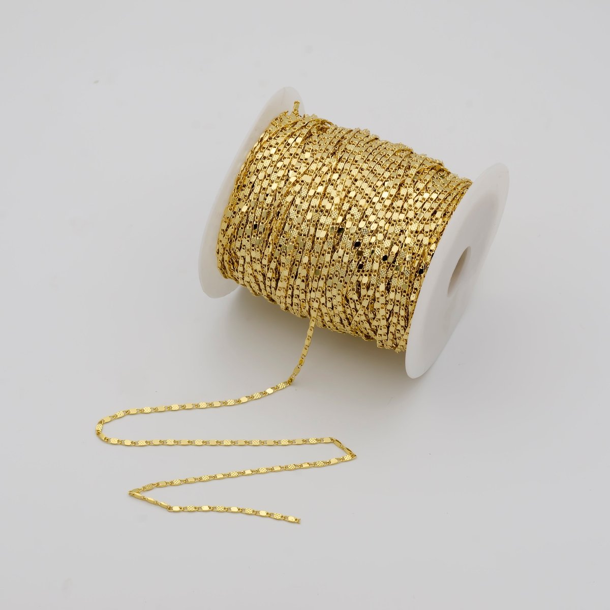 24K Gold Filled Sunburst Flat Bar Unique Chain by Yard, Dainty 1.7mm Wholesale Chain in Silver & Gold For Jewelry Making Supply Component | ROLL-638 ROLL-637