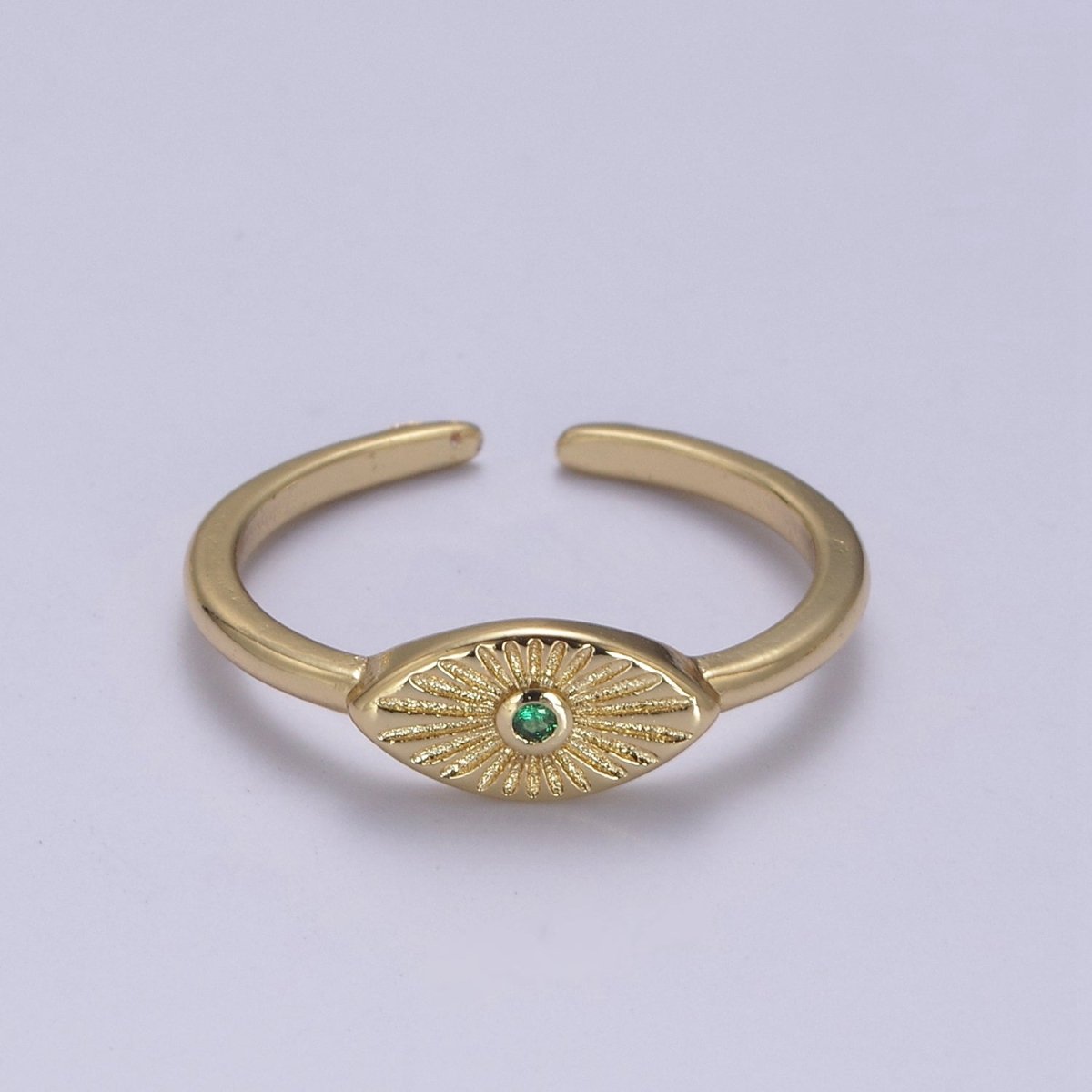 24K Gold Filled Sunburst Flower Adjustable Ring with Green Fuchsia Pink Black Blue Crystal Zirconia CZ | U-413-U-416