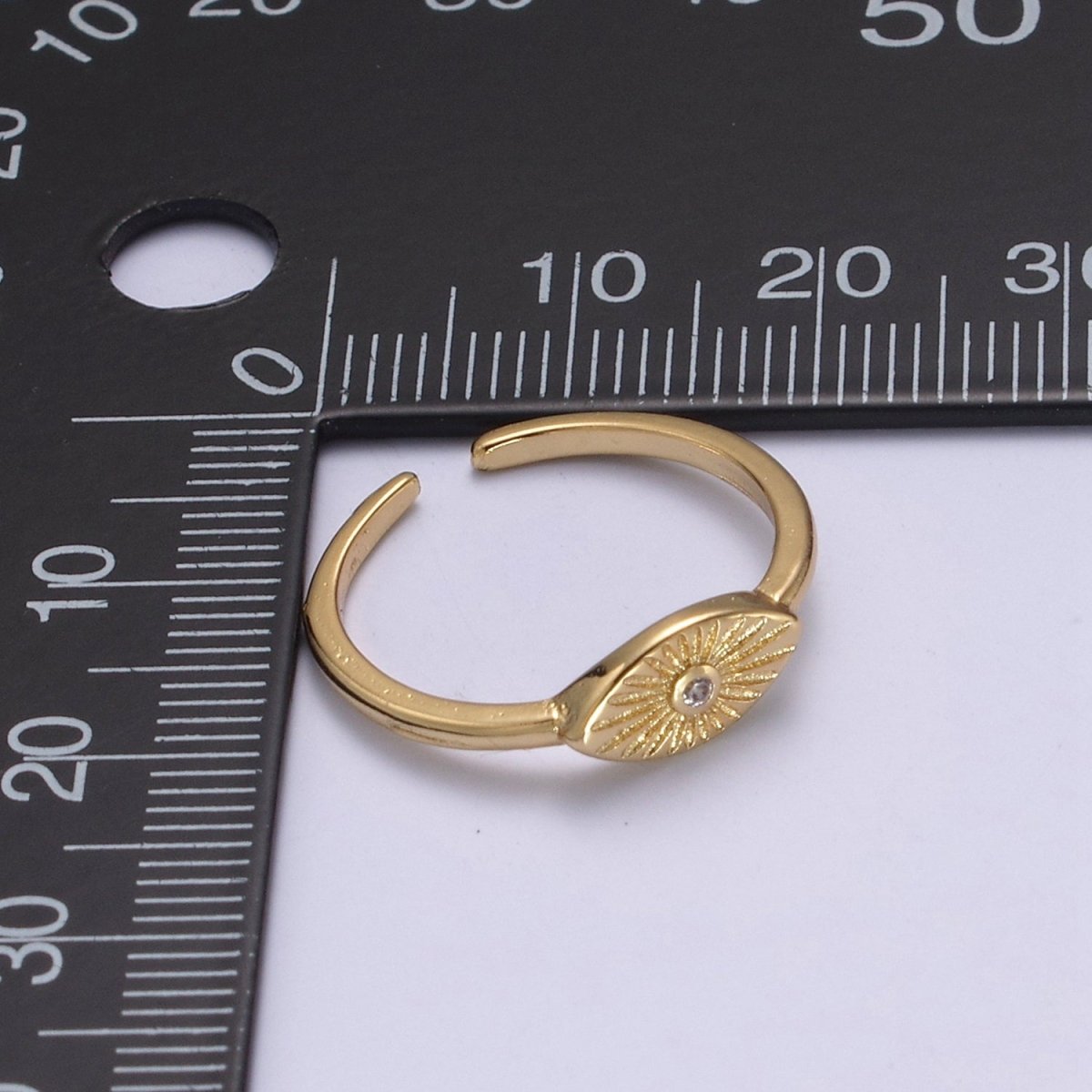 24K Gold Filled Sunburst Flower Adjustable Ring with Green Fuchsia Pink Black Blue Crystal Zirconia CZ | U-413-U-416