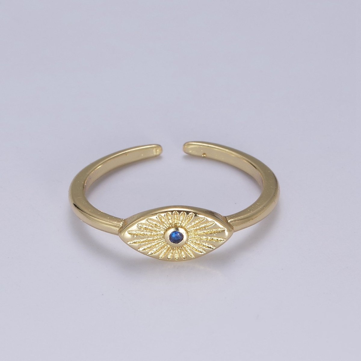 24K Gold Filled Sunburst Flower Adjustable Ring with Green Fuchsia Pink Black Blue Crystal Zirconia CZ | U-413-U-416