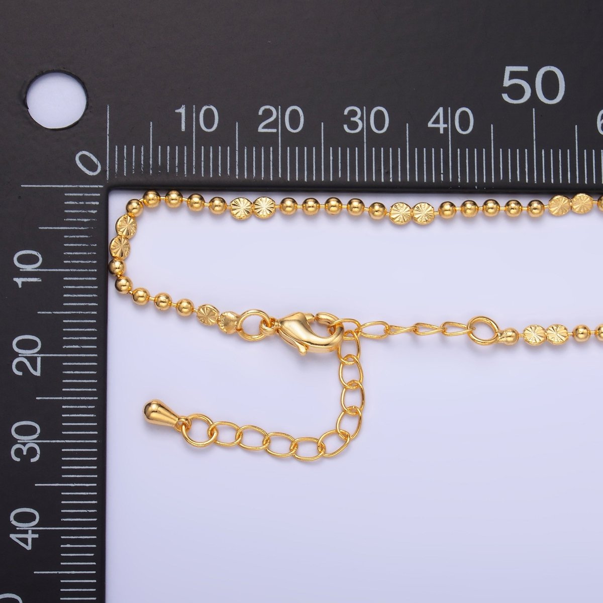 24K Gold Filled Sunburst Satellite Beaded Chain Necklace 17.5 Inch with Extender | WA3238 - DLUXCA