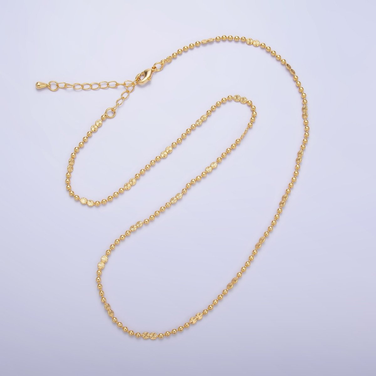 24K Gold Filled Sunburst Satellite Beaded Chain Necklace 17.5 Inch with Extender | WA3238 - DLUXCA