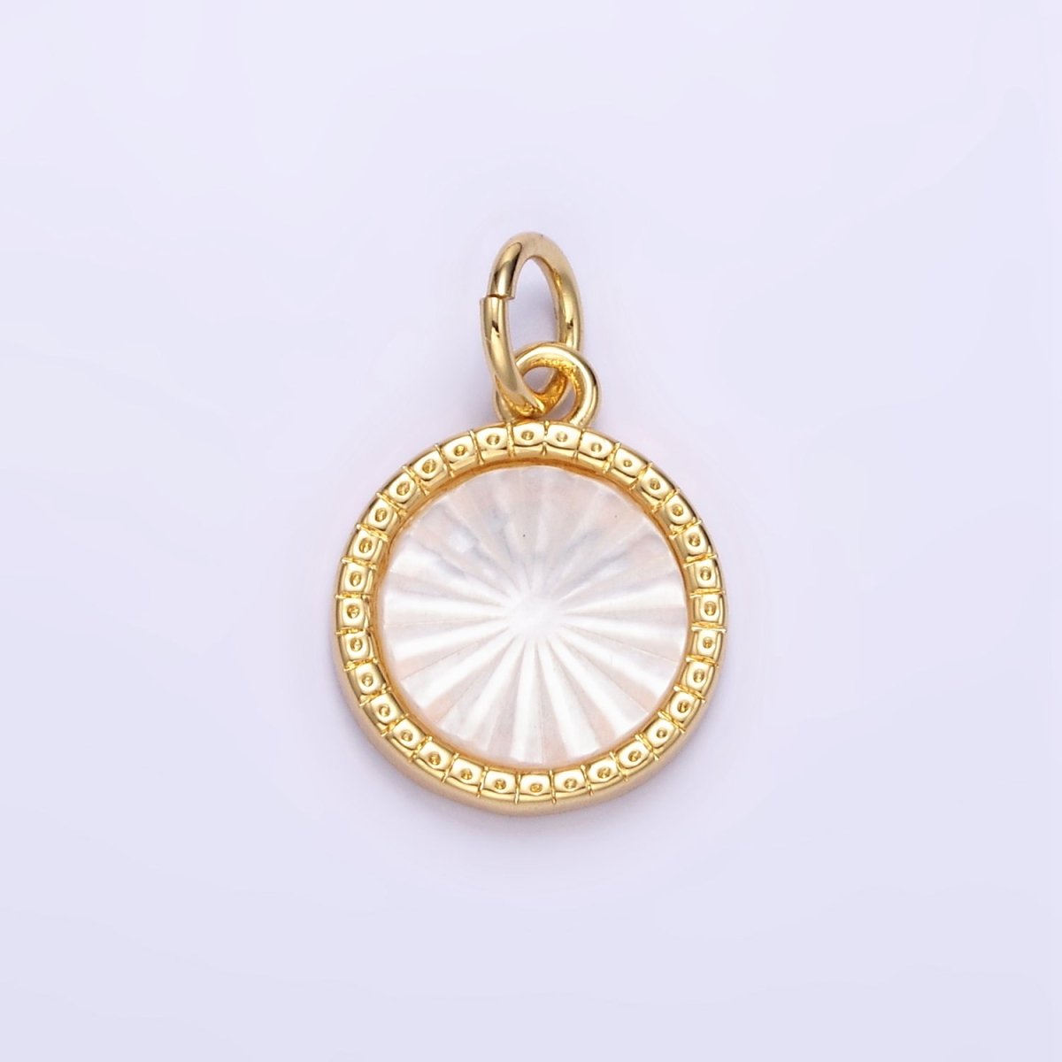 24K Gold Filled Sunburst Shell Pearl Bezel Round Charm | E354 - DLUXCA