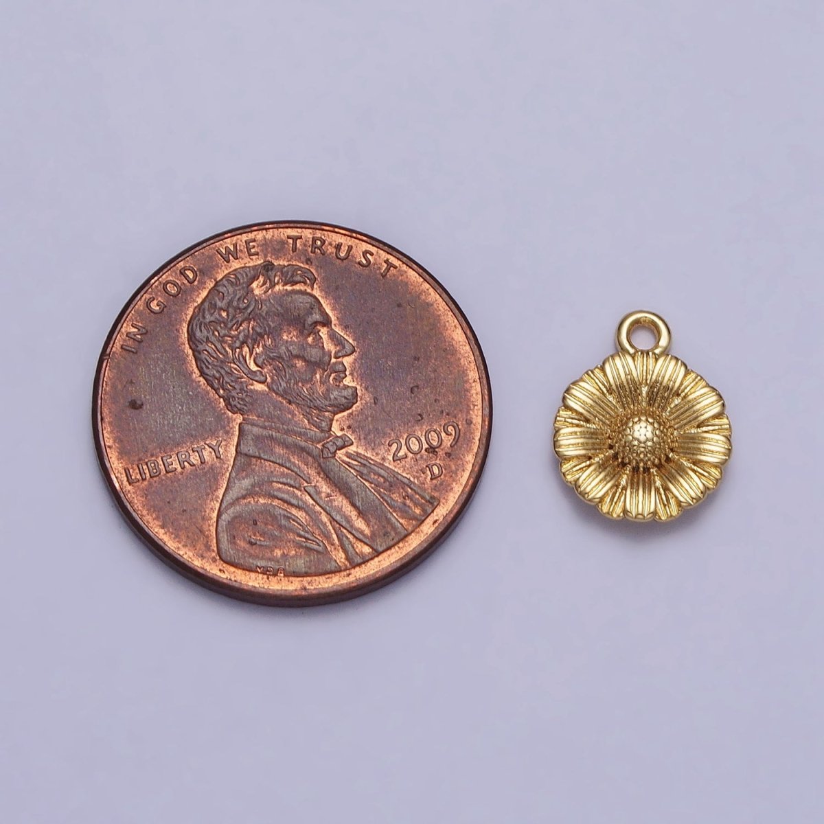 24K Gold Filled Sunflower Nature Line-Textured Round Add-On Charm in Gold & Silver | AC339 AC340