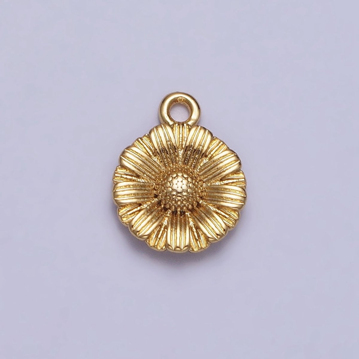 24K Gold Filled Sunflower Nature Line-Textured Round Add-On Charm in Gold & Silver | AC339 AC340