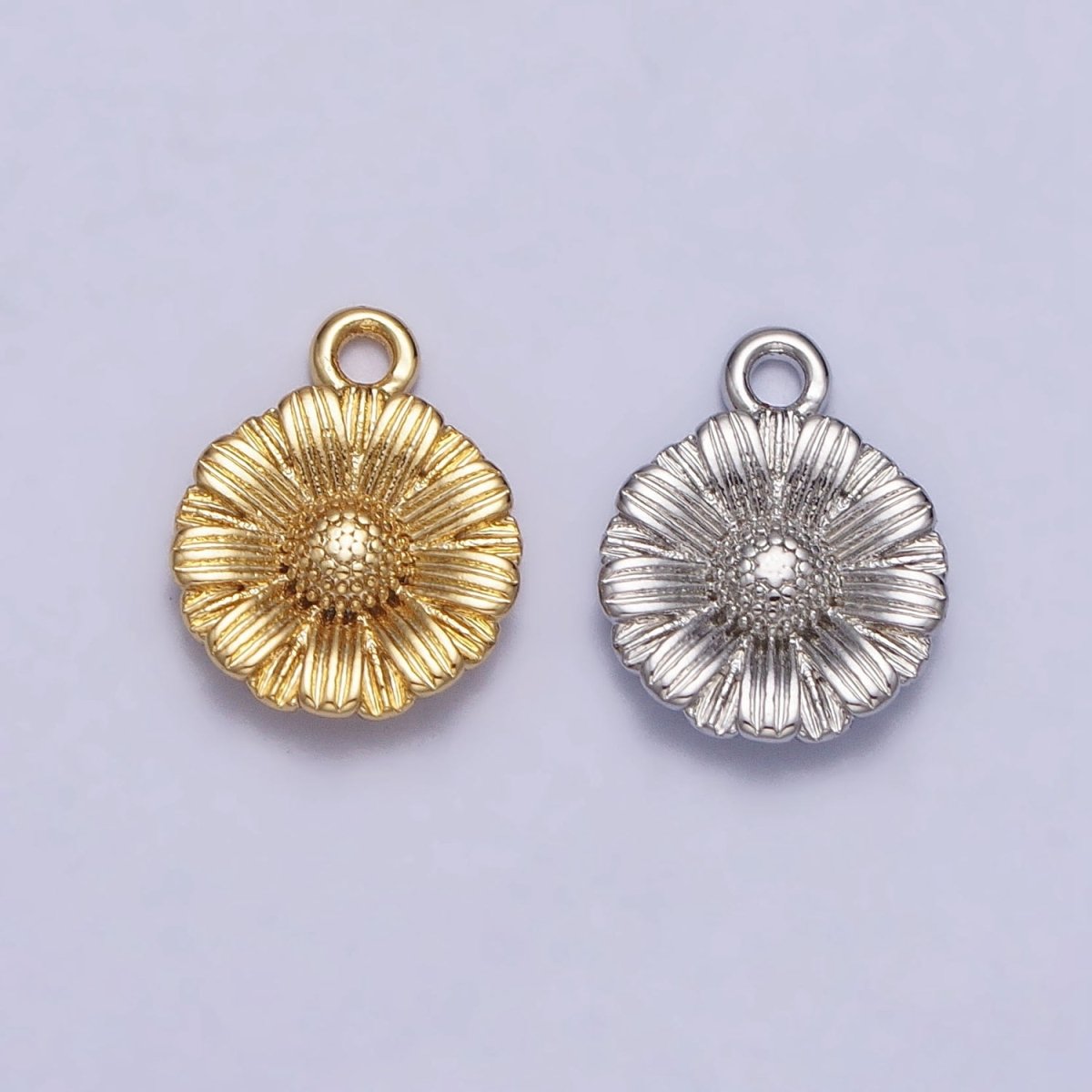 24K Gold Filled Sunflower Nature Line-Textured Round Add-On Charm in Gold & Silver | AC339 AC340