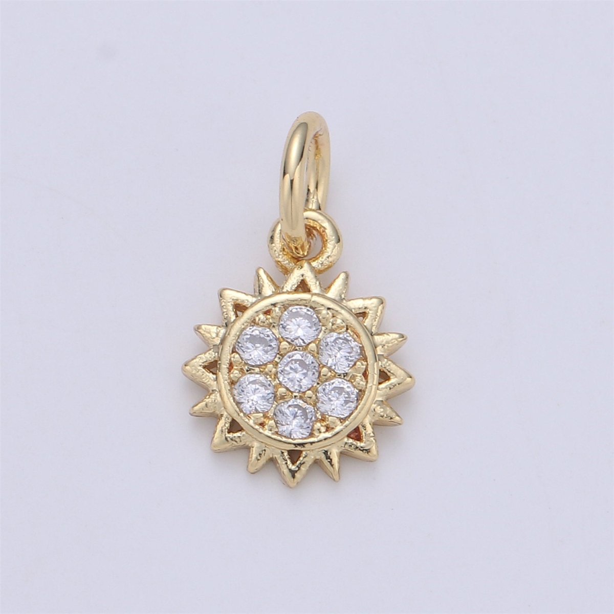 24K Gold Filled Sunflower Sun Flower Charm with Micro Pave Cubic Zirconia CZ Stone for Necklace Bracelet or Earrings, C-894