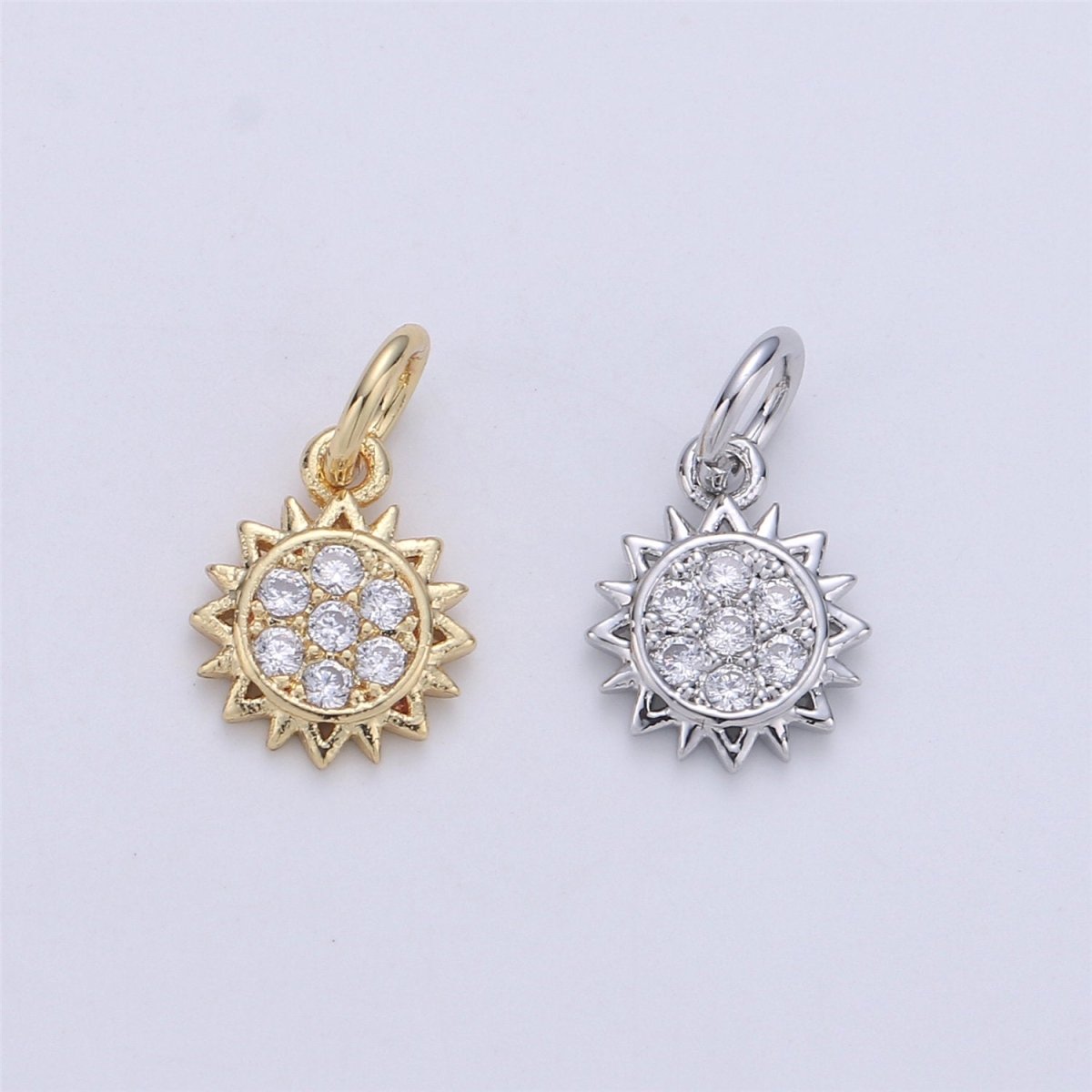 24K Gold Filled Sunflower Sun Flower Charm with Micro Pave Cubic Zirconia CZ Stone for Necklace Bracelet or Earrings, C-894