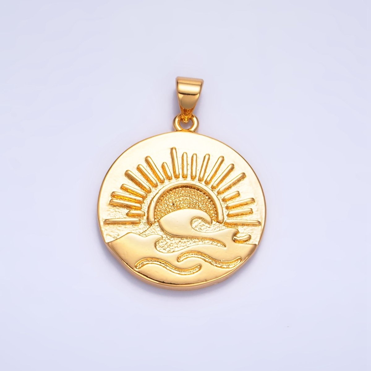 24K Gold Filled Sunrise & Crescent Moon Courage Scripted Word Double Sided Pendant | AA - 1033 - DLUXCA