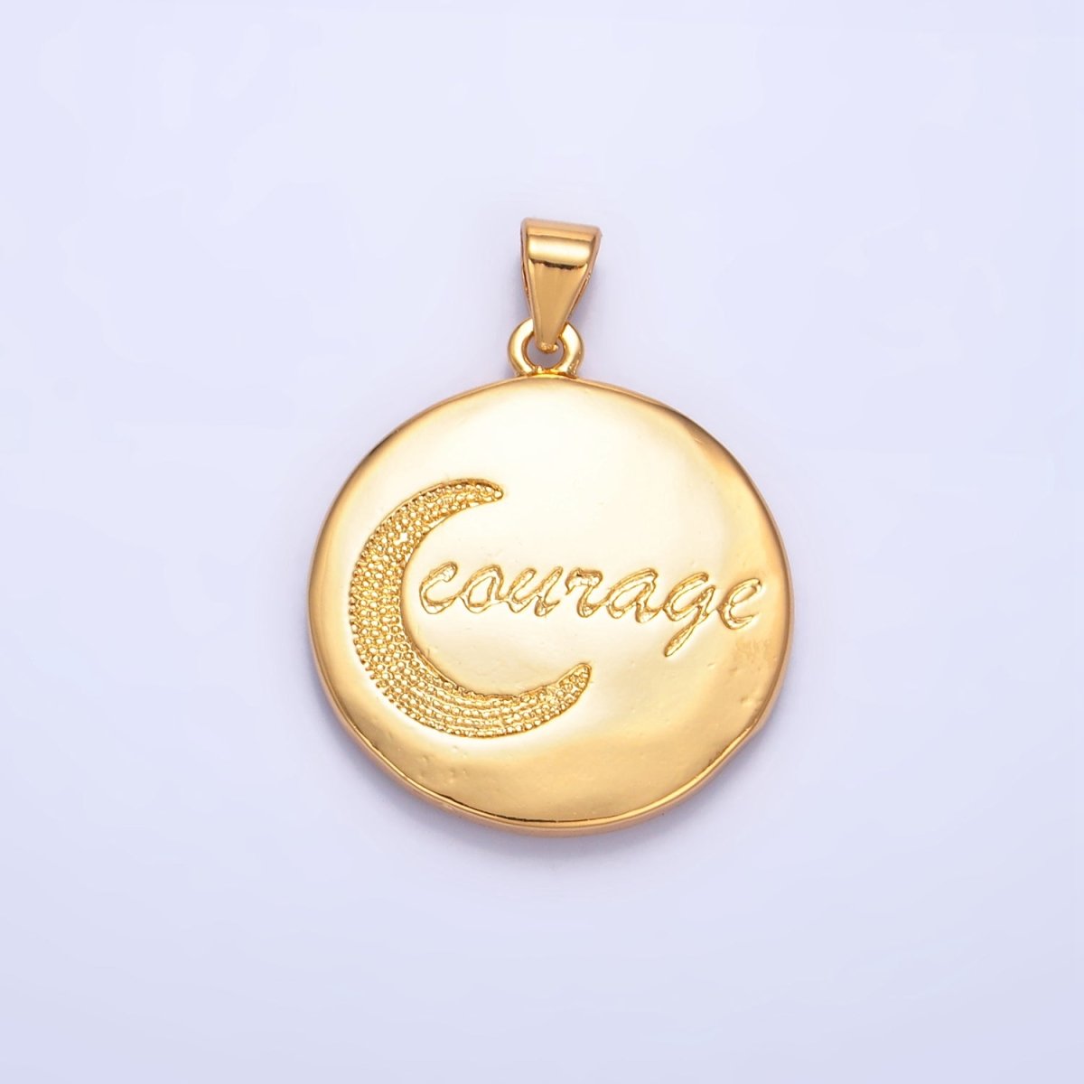 24K Gold Filled Sunrise & Crescent Moon Courage Scripted Word Double Sided Pendant | AA - 1033 - DLUXCA