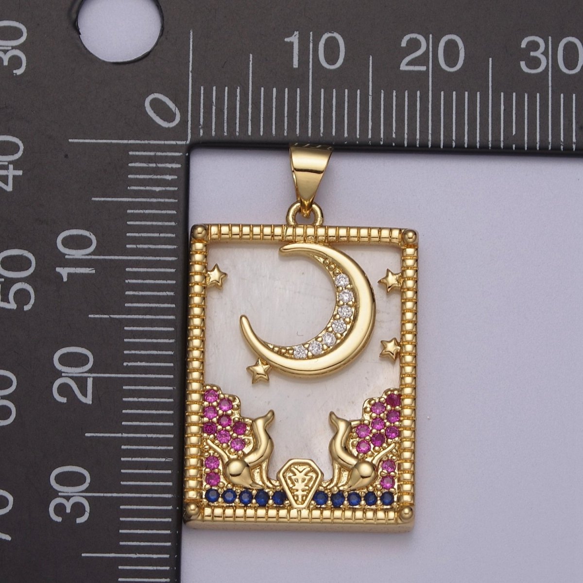 24K Gold Filled Tarot Card Charm - Pearl The Moon Pendant Amulet Jewelry for Necklace Component Supply J-411