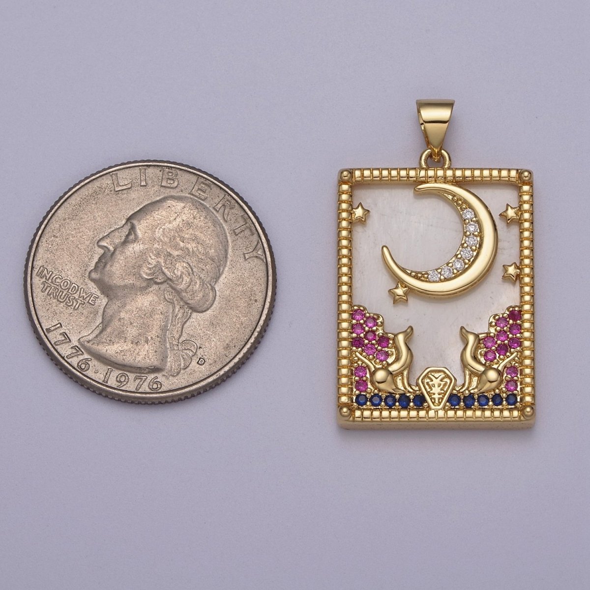 24K Gold Filled Tarot Card Charm - Pearl The Moon Pendant Amulet Jewelry for Necklace Component Supply J-411