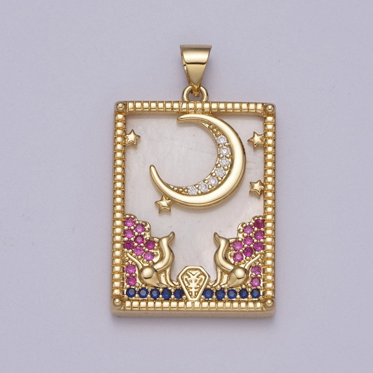 24K Gold Filled Tarot Card Charm - Pearl The Moon Pendant Amulet Jewelry for Necklace Component Supply J-411