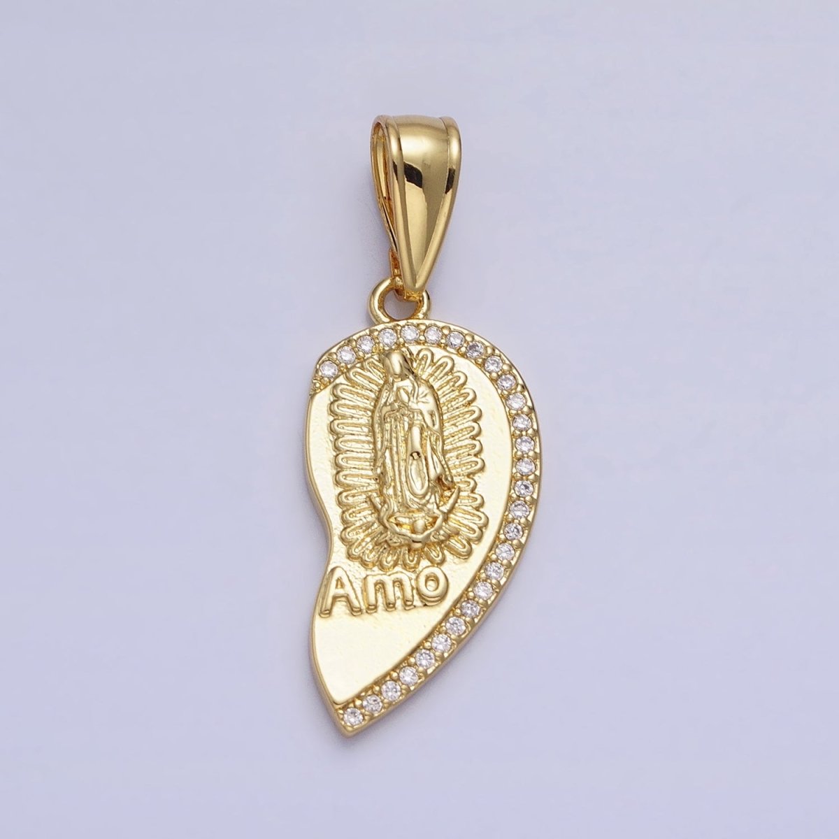 24K Gold Filled "Te Amo" Crucifix Cross, Virgin Mary Religious Breakable Heart Pendant | AA227 AA228